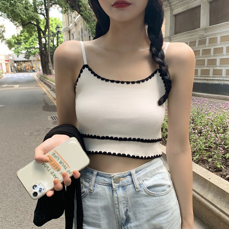Áo Croptop Dệt Kim Hai Dây Ôm Dáng Thời Trang Mùa Hè Cho Nữ
