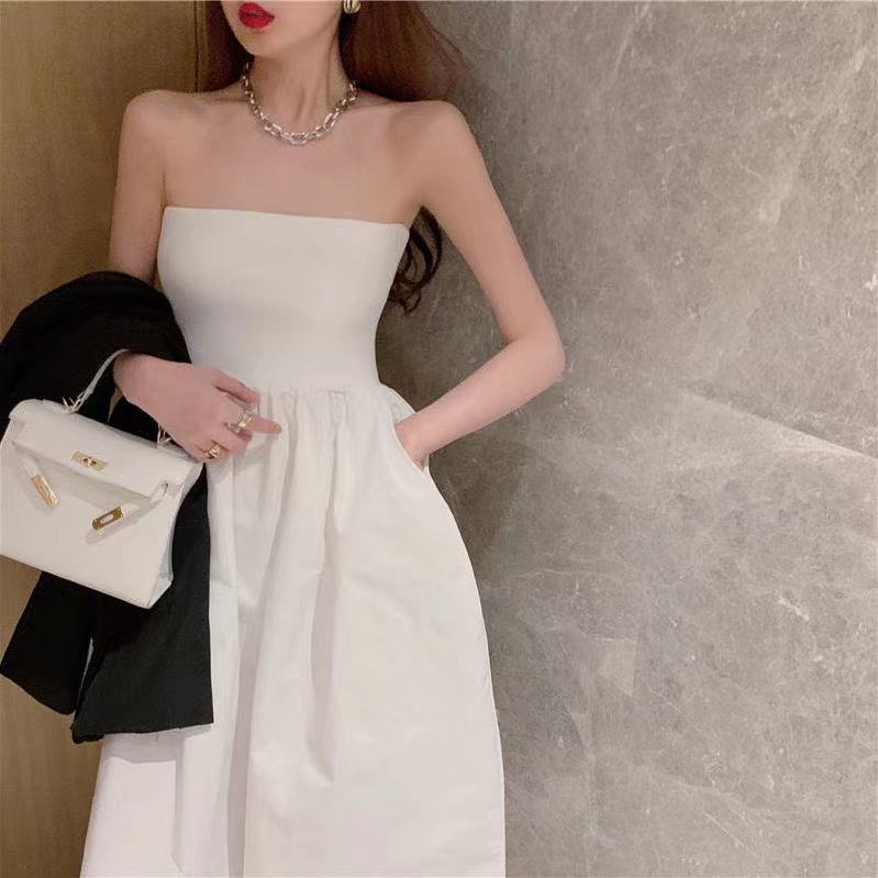 Bộ Áo Liền Quần Trễ Vai Dáng Ngắn Không Dây Plus Size Màu Trơn Phong Cách Hàn Quốc Quyến Rũ Cho Nữ