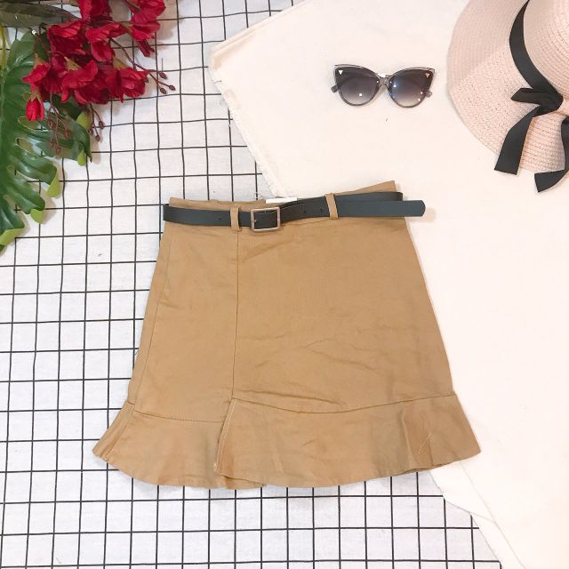 Chân váy đắp lệch viền bèo kèm belt QC ( Ảnh thật)