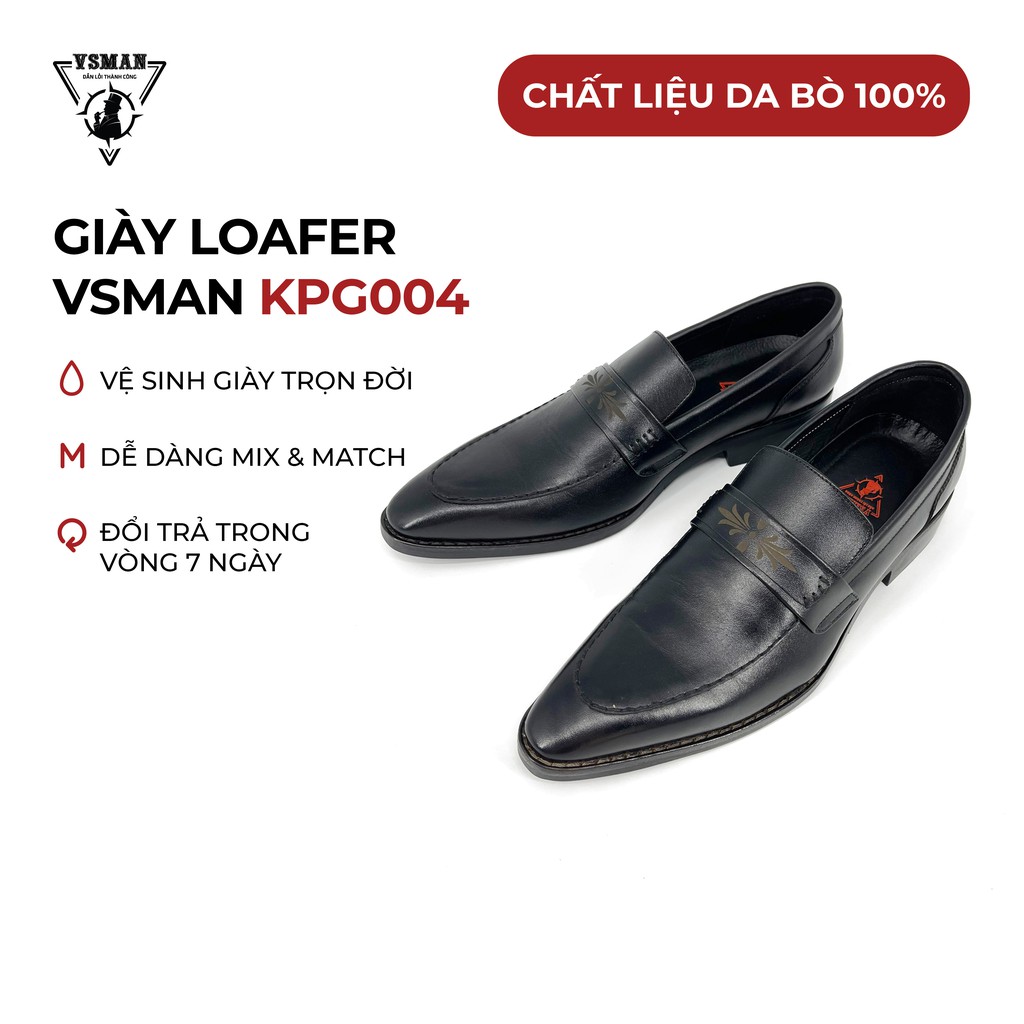 Giày lười nam da bò thật Loafer họa tiết hoa văn VSMAN giày mọi nam công sở đế đúc siêu bền hợp gu thời trang - KPG004