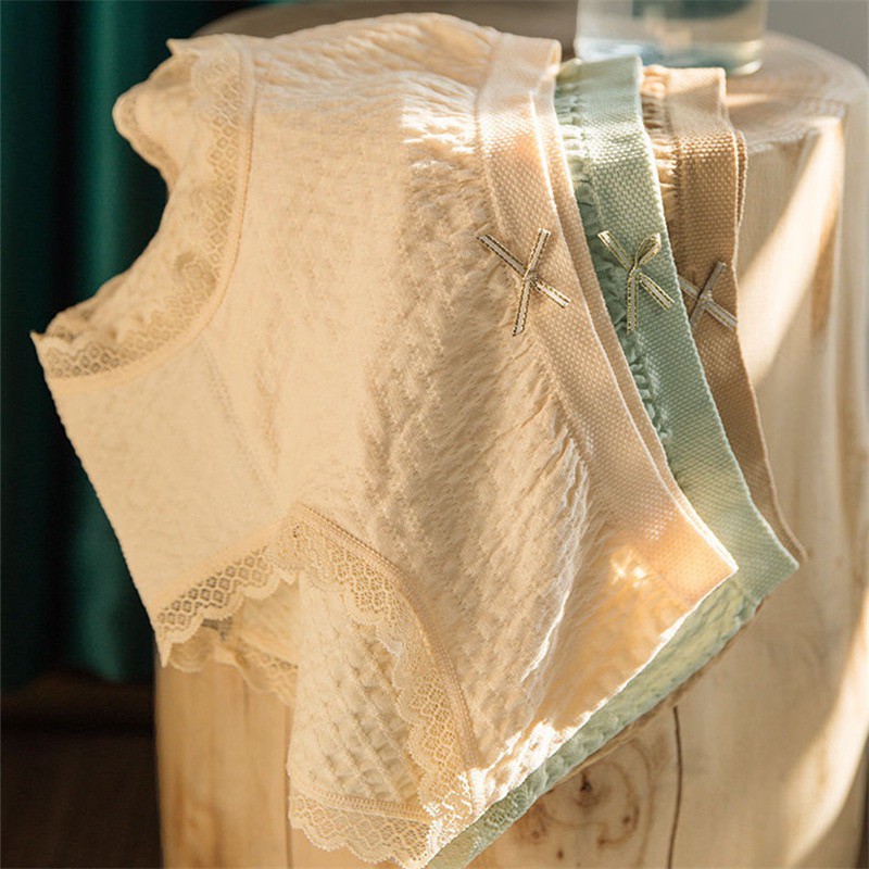 Quần Lót Nữ Cotton Kiểu Chip Nhăn Độc Đáo Cạp Đính Nơ Co Giãn 4 Chiều Hot 556