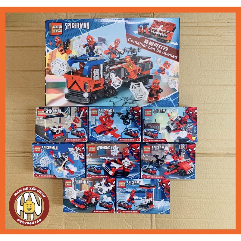 Đồ chơi xếp hình - Minifigure Nhện Marvel - Bộ 8 hộp - ( 8mini + xe ) - Ảnh shop ( nonlego ) !