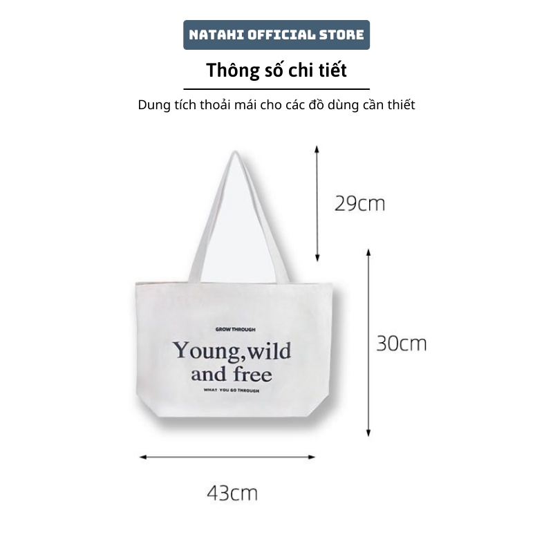 Túi Tote vải Canvas NATAHI LM01 đeo chéo công sở, đi học phong cách Hàn Quốc trẻ trung, năng động