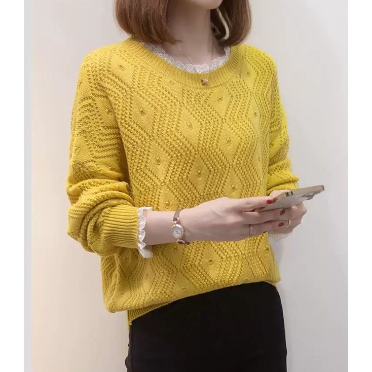 Áo len nữ cổ tròn phong cách Hàn Quốc lên dáng cực xinh