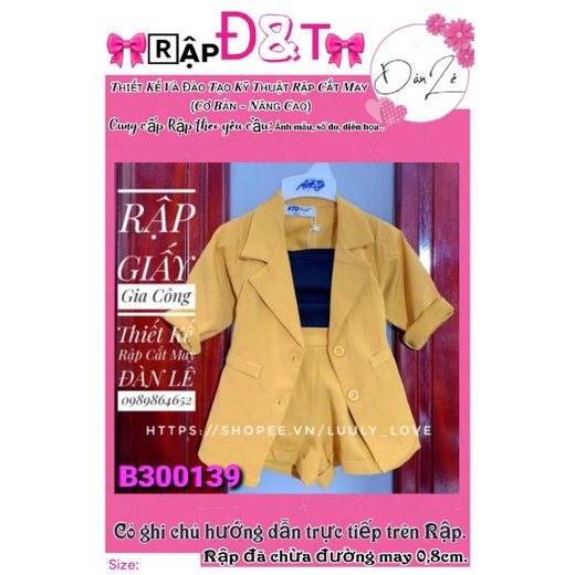 🎀Rập Đ&ᴛ B300139🎀 - Rập cắt may (Sewing Pattern)