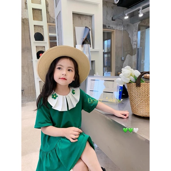 (9-19kg) Váy Xinh Diện Hè Cho Bé Gái , Cổ Phối Bèo Xinh Xắn, Đầm Cho Bé Gái