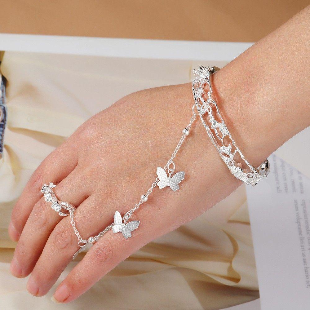 Vòng Đeo Tay Kèm Nhẫn Hình Bướm Có Thể Điều Chỉnh Kích Thước