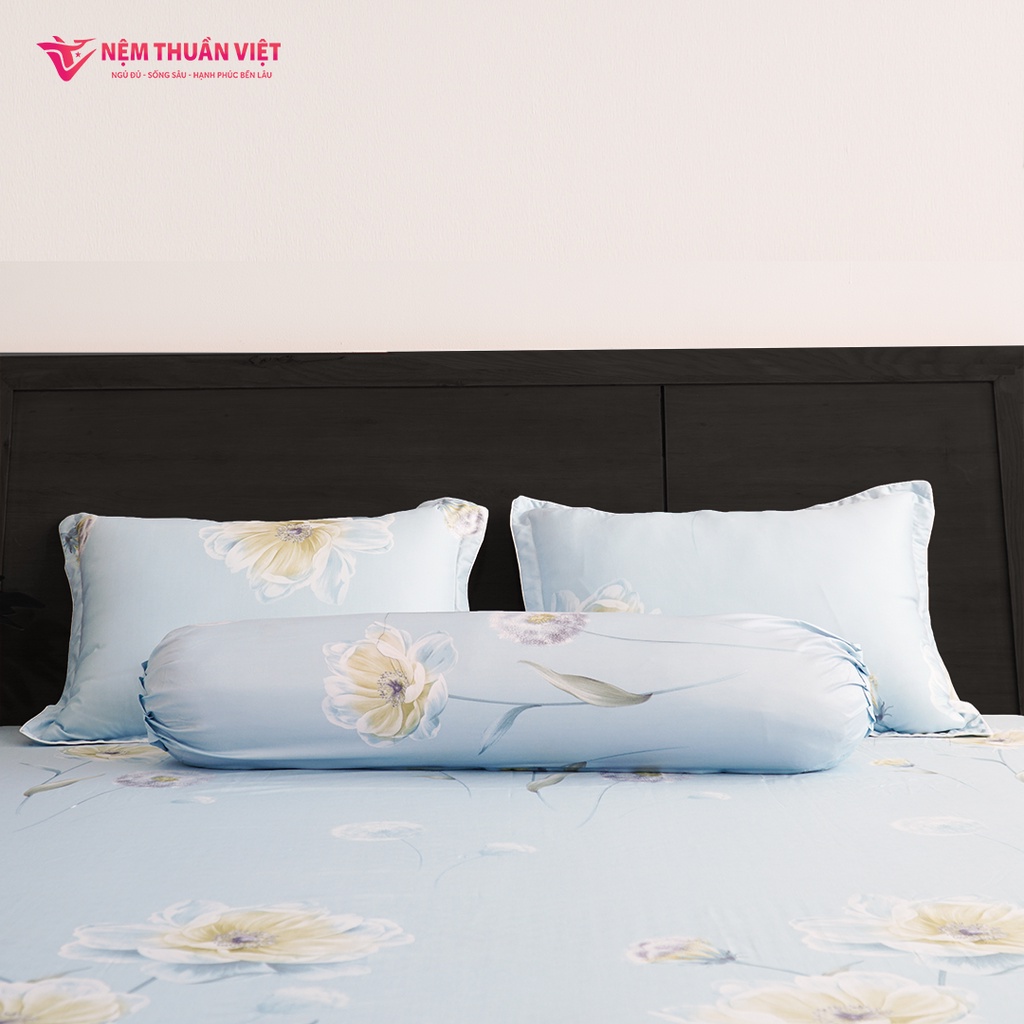 Bộ Ga Giường Tencel Thuần Việt Cao Cấp - Xanh TC23 (4 Món)