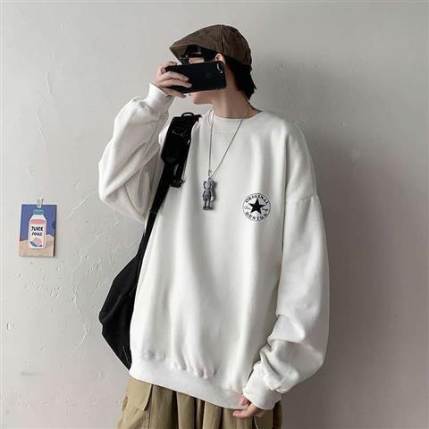 Áo sweater dáng rộng cổ tròn in họa tiết hoạt hình phong cách Hàn Quốc dành cho nam