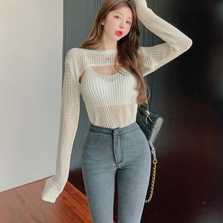 Z Áo Lưới Tay Dài Xuyên Thấu Thời Trang Hàn Quốc Quyến Rũ Cho Nữ