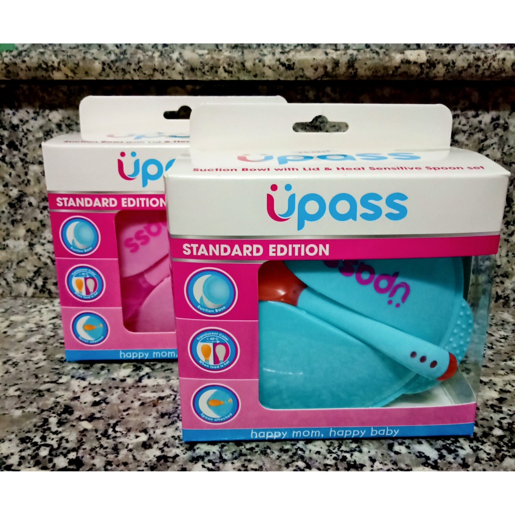 BÁT ĂN DẶM CHỐNG ĐỔ CÓ NẮP VÀ THÌA CẢM ỨNG NHIỆT UPASS