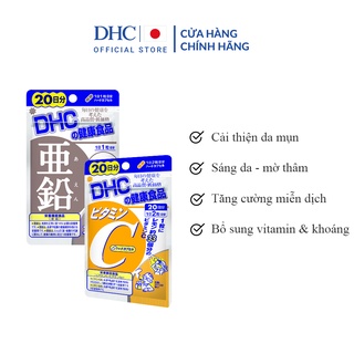 Combo Viên uống DHC Ngừa mụn - Mờ thâm viên uống Vitamin C (40v) và Viên uống Kẽm (20v)