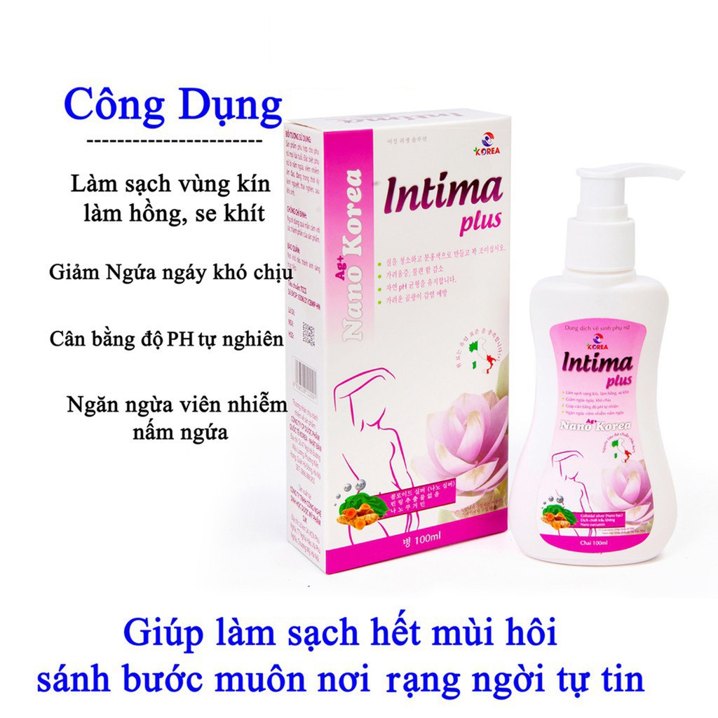 Dung dịch vệ sinh INTIMA PLUS nước rửa phụ khoa se khít vùng kín kháng khuẩn khử mùi hôi hương nước hoa chai100ml