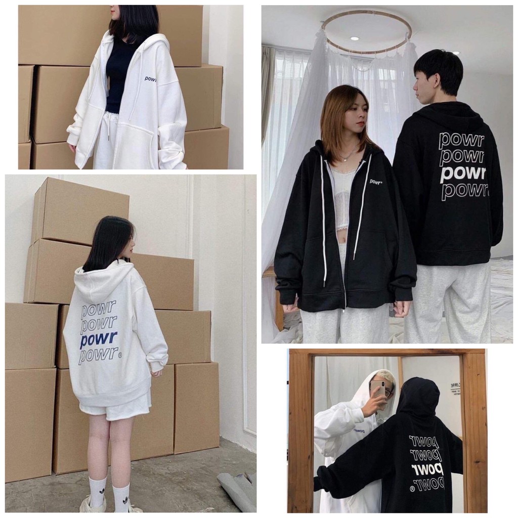 Áo Khoác Nỉ In Powrr Chuẩn Form Unisex Nam Nữ Mặc Cặp Cực Xinh❤️Áo Hoodies Zip Kéo Khoá Unisex