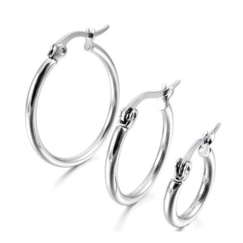 1 Đôi Bông Tai Hình Tròn Bằng Thép Không Gỉ Màu Vàng Hồng 10MM-70MM