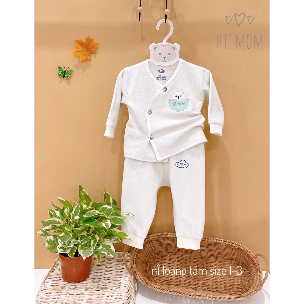 Bộ sơ sinh cài lệch nỉ loang tăm cho bé Hi Mom