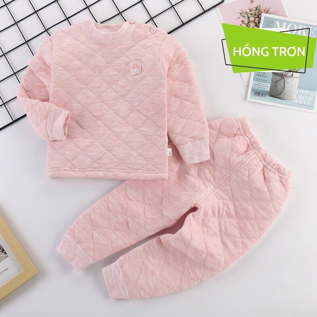 Bộ nỉ trần bông cho bé, bộ trần bông cao cấp cài vai cho bé trai bé gái mặc thu đông.