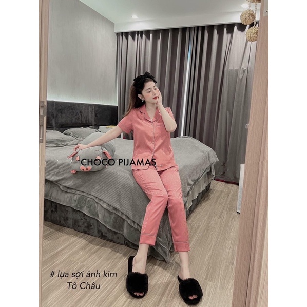 Bộ ngủ Pijama sam lụa ngắn tay cao cấp SAM - choco - lụa vân gỗ tô châu siêu đẹp và bền