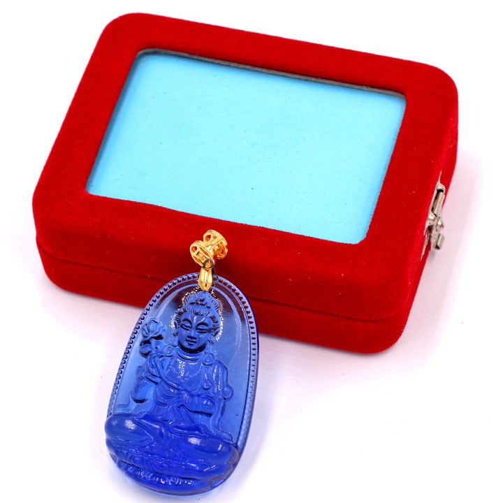 Mặt Phật Đại Thế Chí Bồ Tát pha lê xanh 5 cm