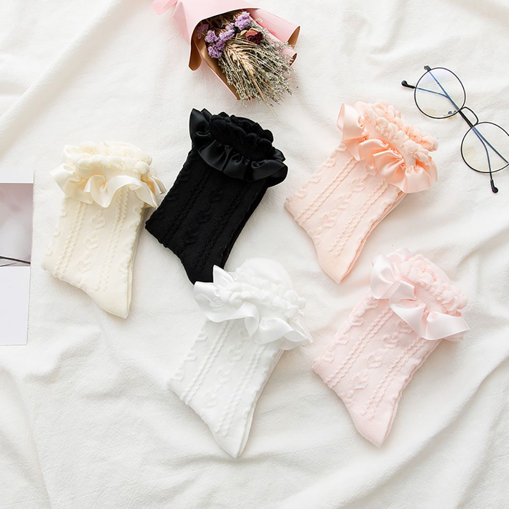 Vớ Cotton Mềm Mại Phối Lưới Màu Trơn Họa Tiết Trái Tim Dễ Thương Cho Nữ