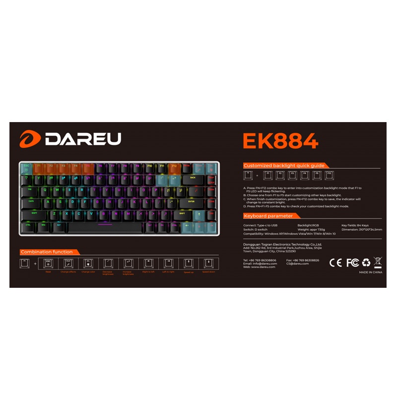 Bàn phím cơ Dareu Ek884 RGB (Blue / Brown / Red Switch)