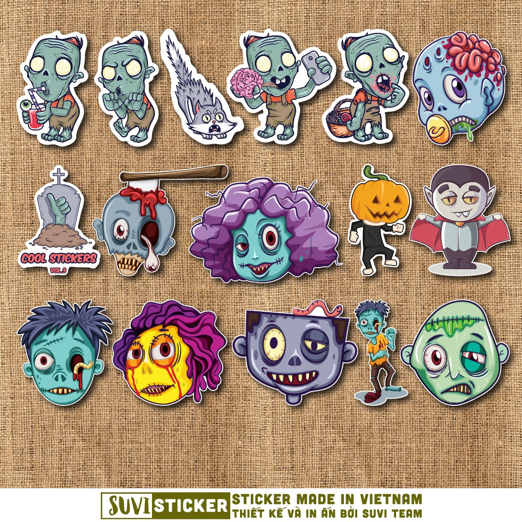 50 Sticker Zombie chống nước sticker dán mũ bảo hiểm, laptop, điện thoại, đàn guitar, vali. MSP: NS12