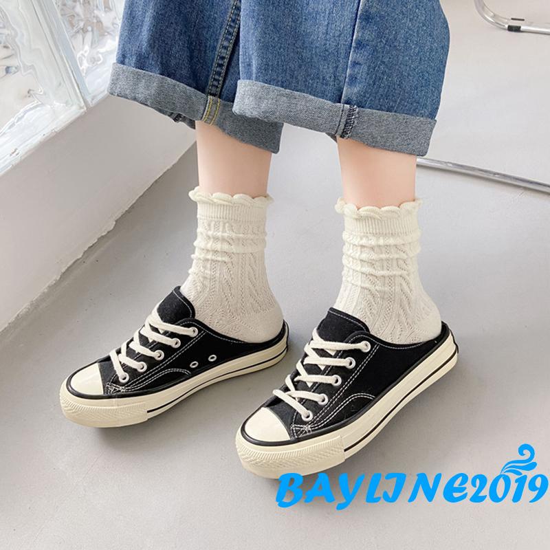 Vớ cotton ống cao vừa kiểu ren thời trang thu đông dành cho nữ