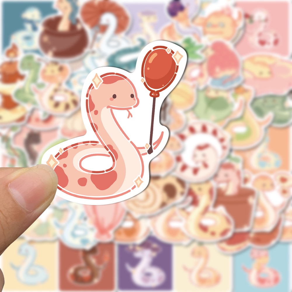 Bộ 50 Miếng Dán Trang Trí Laptop Chống Thấm Nước Hình Rắn Hoạt Hình Dễ Thương