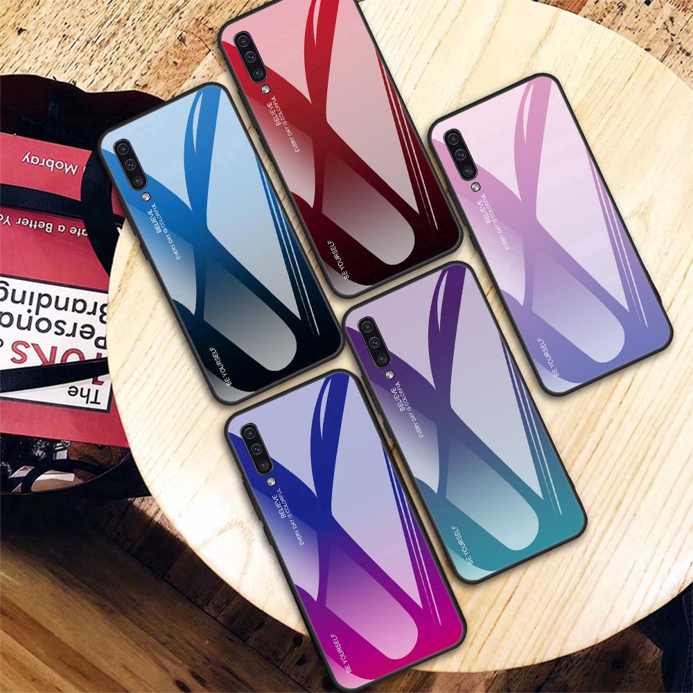 Ốp điện thoại tích hợp kính cường lực phối màu gradient đẹp mắt cho Samsung Galaxy A50 A60 A40 A70