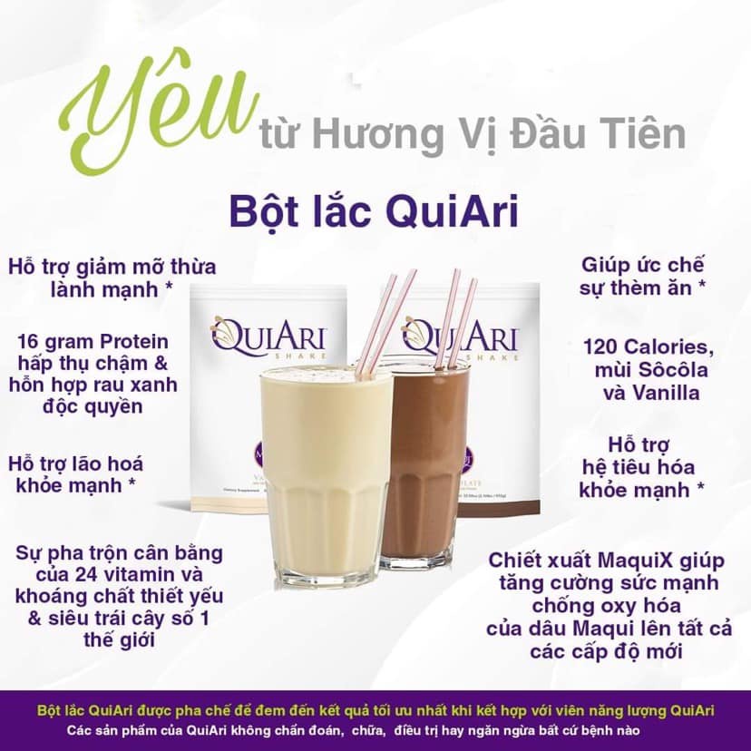 Bộ Quiari giảm cân gồm bột Quiari Shake 950g và một lọ Quiari Energy 60 viên