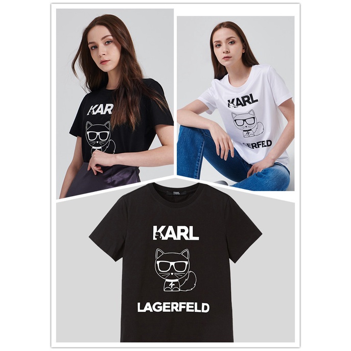 Áo Thun Tay Ngắn Màu Trơn In Hoạt Hình Karl Lagerfeld Amoi Dành Cho Nữ s-5x