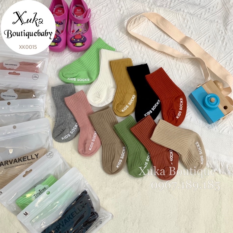 Tất Vớ KIDS SHOCKS cotton co giãn tốt, Tất trơn gân chống trượt nhiều màu Hàng Đẹp (Mỗi đôi được đóng trong 1 túi)
