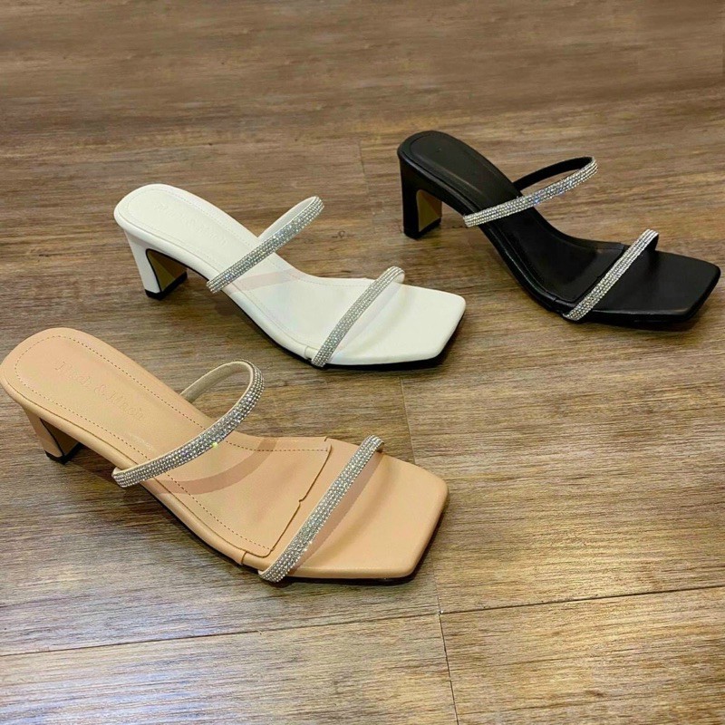 Guốc 2 quai đá sáng da mềm gót dẹp 5cm (hàng đẹp)