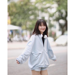 Áo khoác thun nỉ bomber và quần shorts thun hồng xanh pastel Ruchan