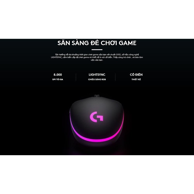 Chuột game Logitech G102 Gen 2 Lightsync - Hàng Chính Hãng, 8.000DPI RGB, Bảo hành 1 đổi 1 trong 2 năm