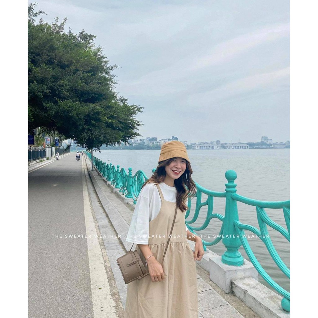 Set Yếm Kaki Và Áo Thun Vintage ❤️ Váy yếm ulzzang chất kaki kèm áo thun tay lỡ SIÊU HOT ❤️