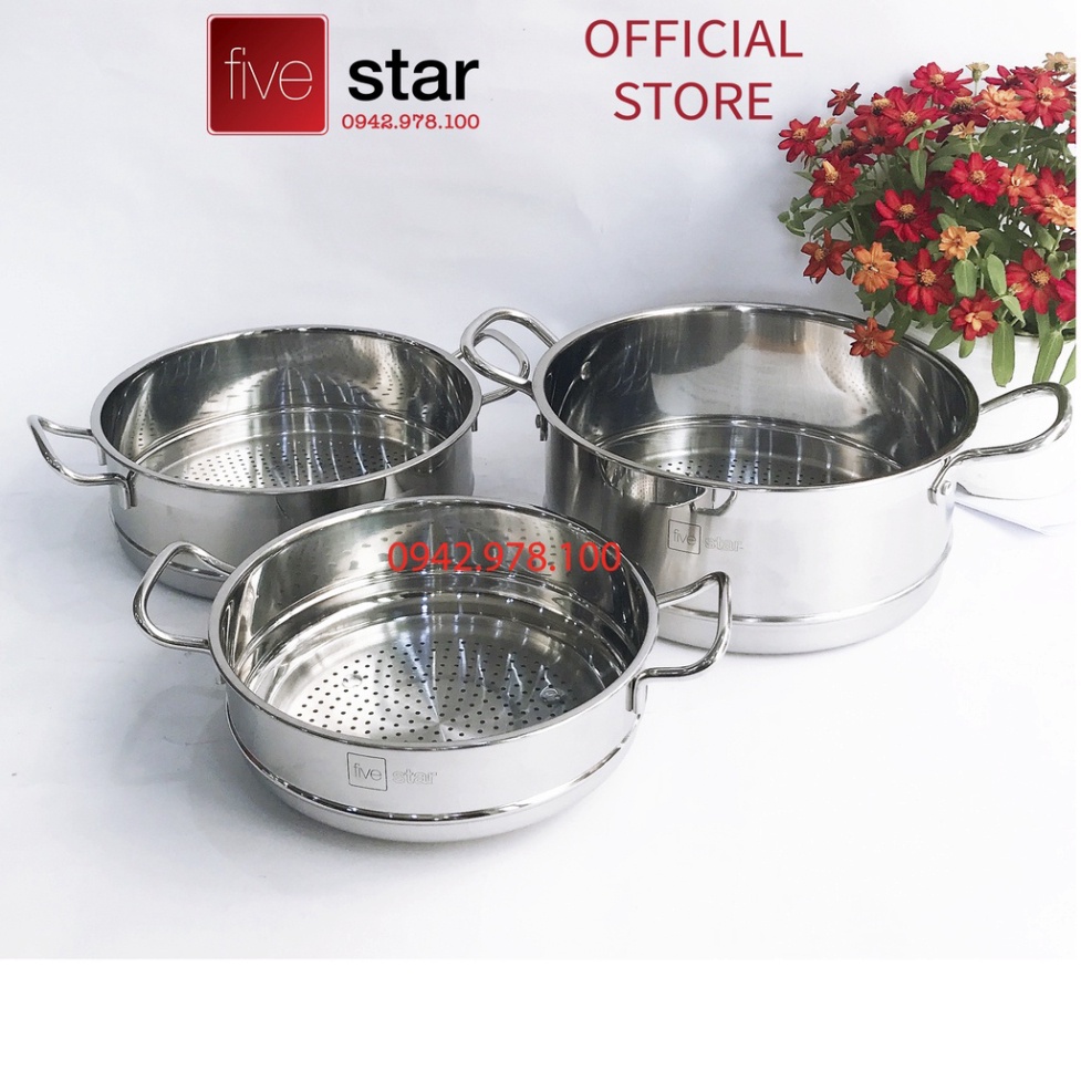 Nồi lẩu xửng hấp cao cấp FIVESTAR 3 đáy từ nắp kính 24cm / 26cm / 28cm , tặng 5 muỗng ăn