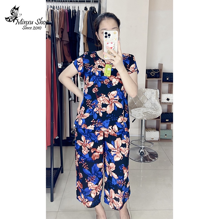 Bộ mặc nhà trung niên vải lanh ỐNG SỚ 2 TÚI SÂU TO, áo ngắn tay quần lửng ống rộng cho bà cho mẹ Minxu shop GS