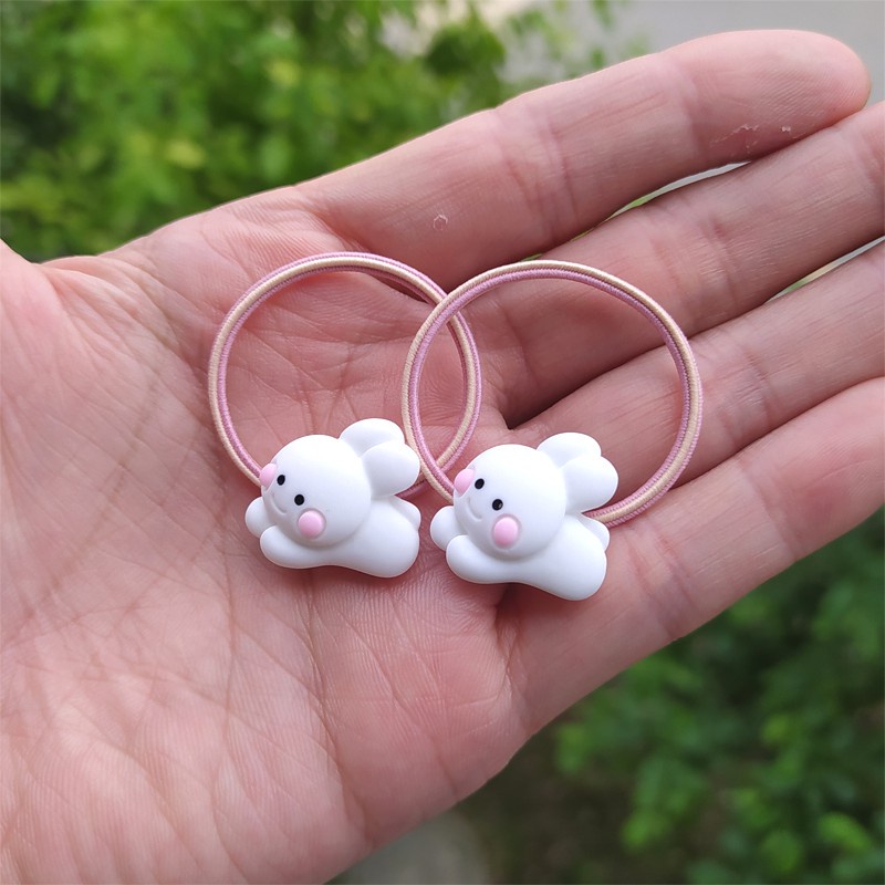 Set 2 Dây Cột Tóc Co Giãn Hình Gấu / Thỏ Dễ Thương Cho Bé Gái