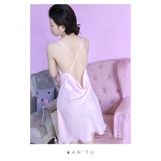 Váy lụa 2 dây chéo lưng kèm mút ngực