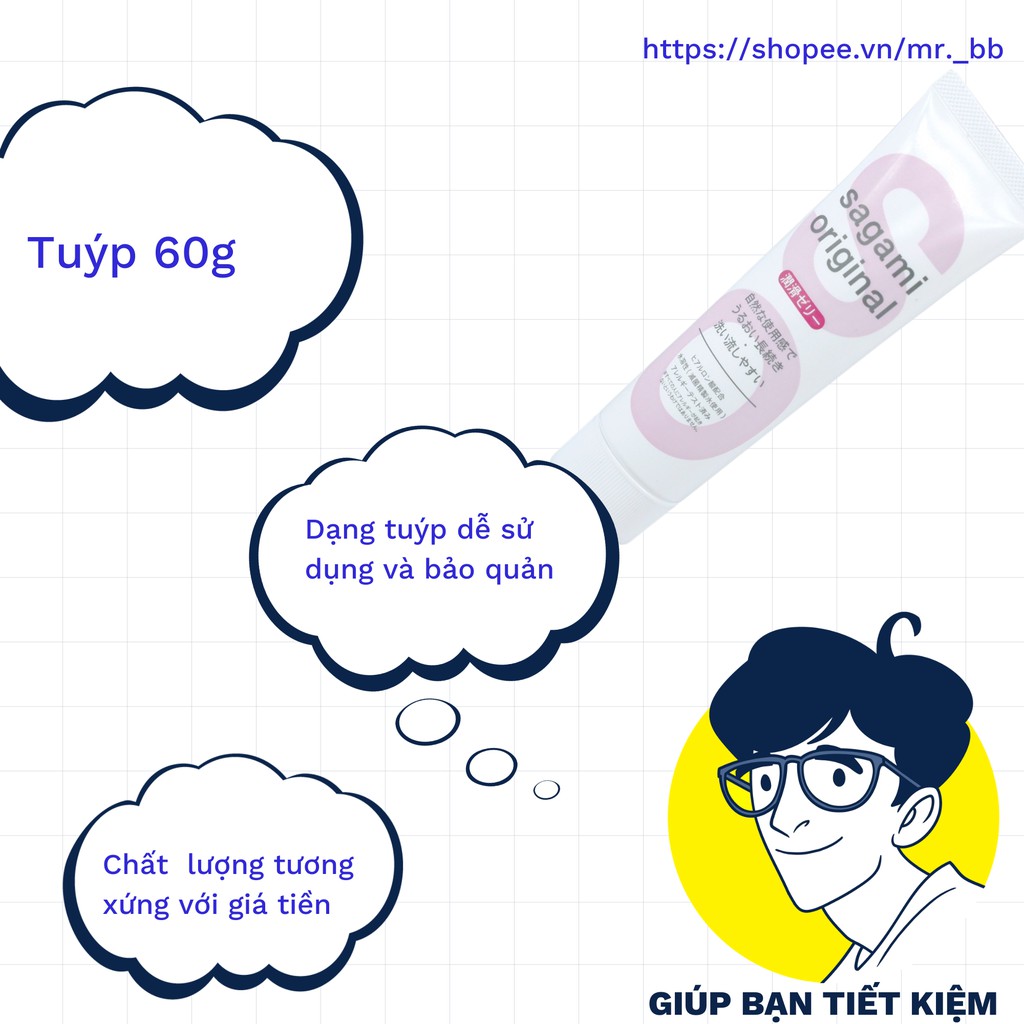 Gel bôi trơn Sagami chính hãng, cao cấp, gốc nước, hạn chế xâm nhập vi khuẩn, tuýp 60g Mr.BB