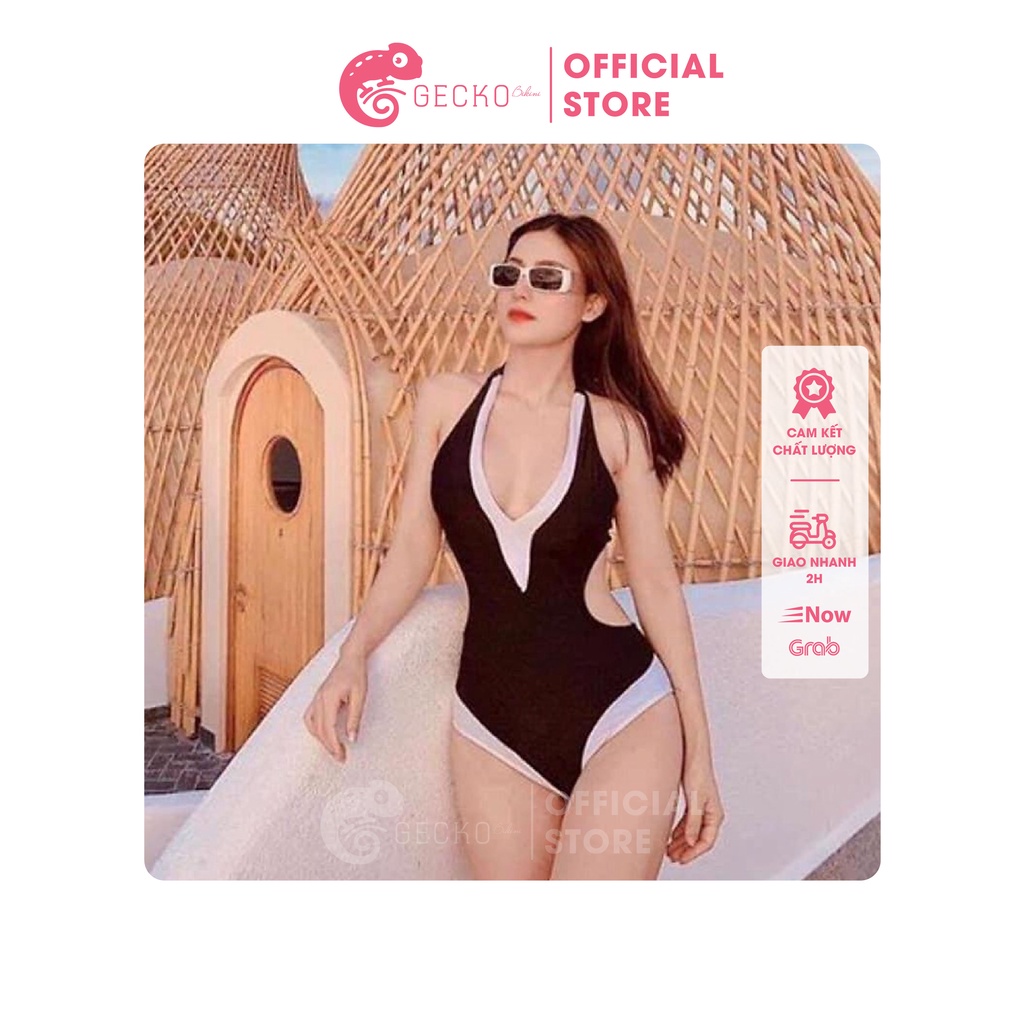 Bikini Đồ Bơi 1 Mảnh Body Cắt Eo Trắng Đen GK0131 (Ảnh Thật)