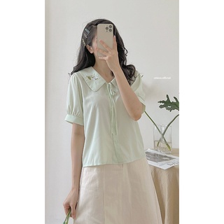 Áo cổ sen hoa nữ - áo sơ mi nhiennhienvintage BA99