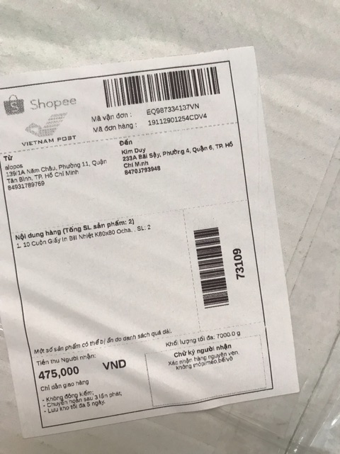 Giấy In Đơn Hàng Shopee - In Đơn Hàng TMĐT 76x100 x30m