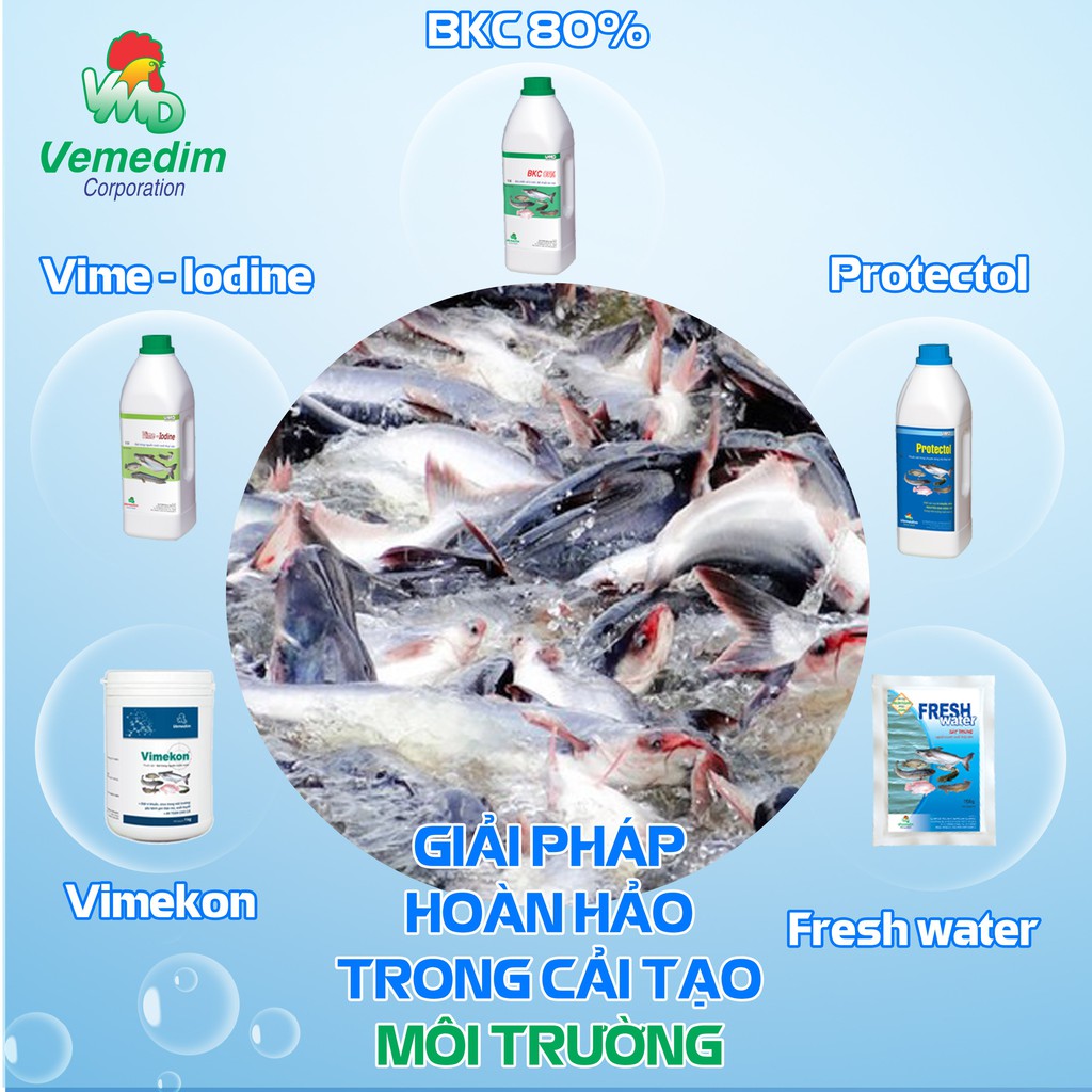 Vemedim Fresh water sát trùng nguồn nước nuôi thủy sản, gói 100g