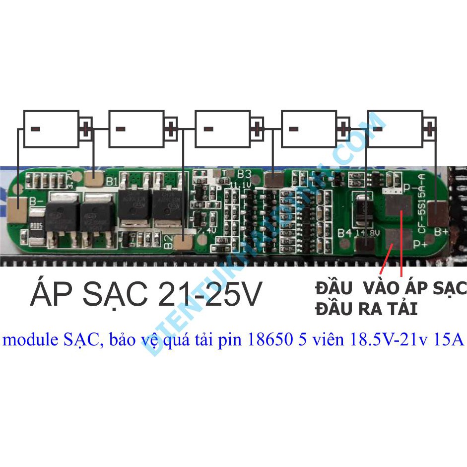 module SẠC, bảo vệ quá tải pin 18650 5 viên 18.5V-21v 15A kde3536