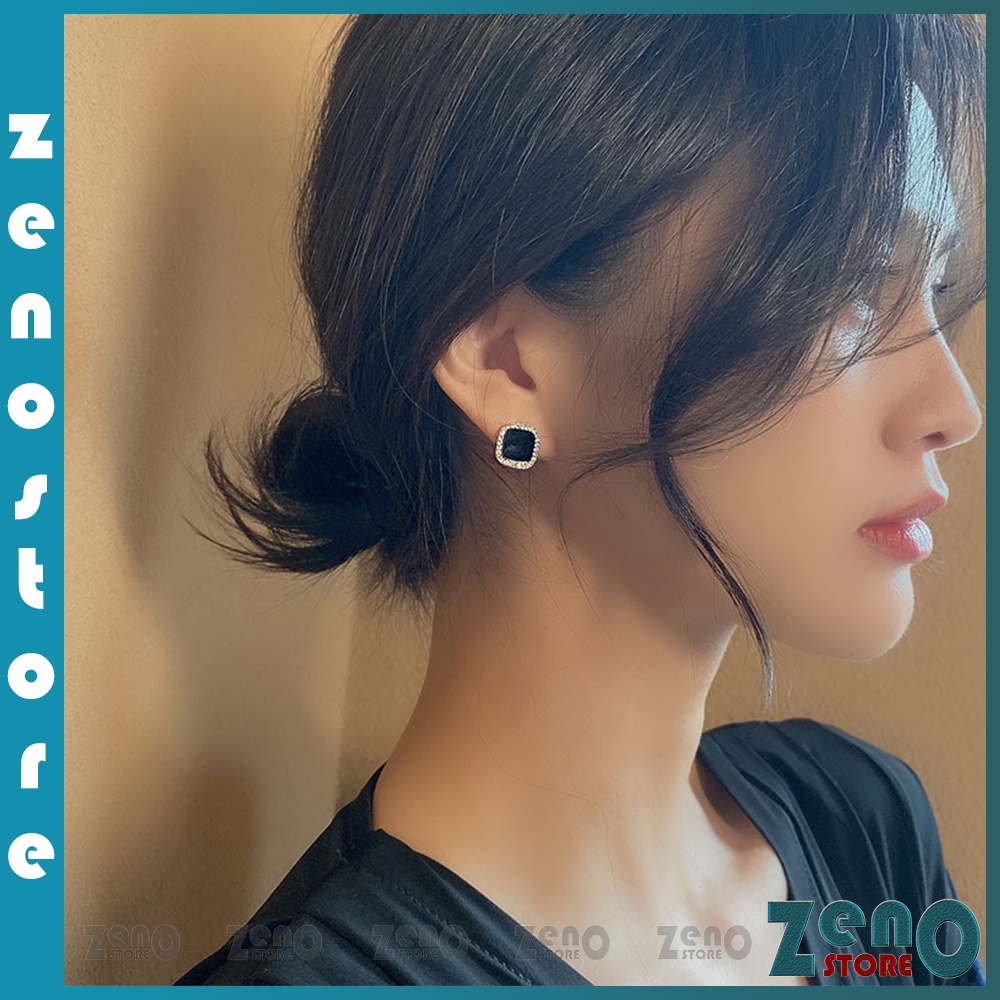 Khuyên tai ZenO đính đá viền bạc Ý KT05, bông tại bạc S925 gắn đá