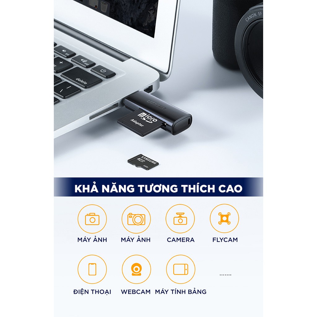 Đầu đọc thẻ SD TF chân cắm USB 3.0 UGREEN CM104 Truyền tải dữ liệu nhanh chóng | Thiết kế nhỏ gọn BH 18 Tháng 1 Đổi 1