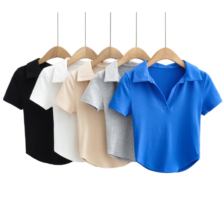 Áo thun ANRAN kiểu dáng thể thao tay ngắn có cổ thiết kế trẻ trung năng động hợp thời trang