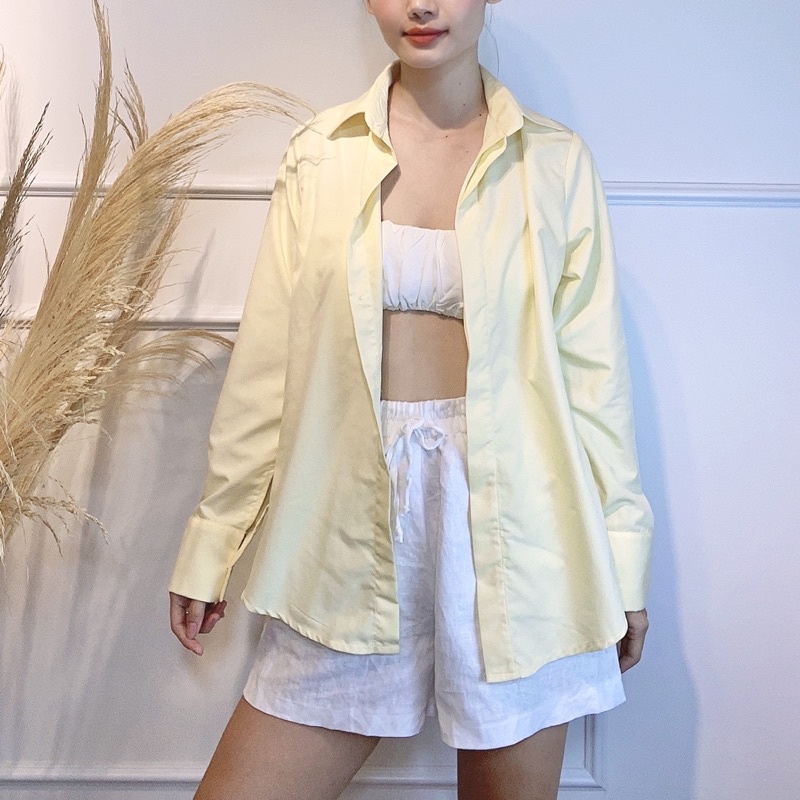 Áo sơmi nữ công sở dài tay form rộng vàng, xanh, hồng, trắng - Audrey studio
